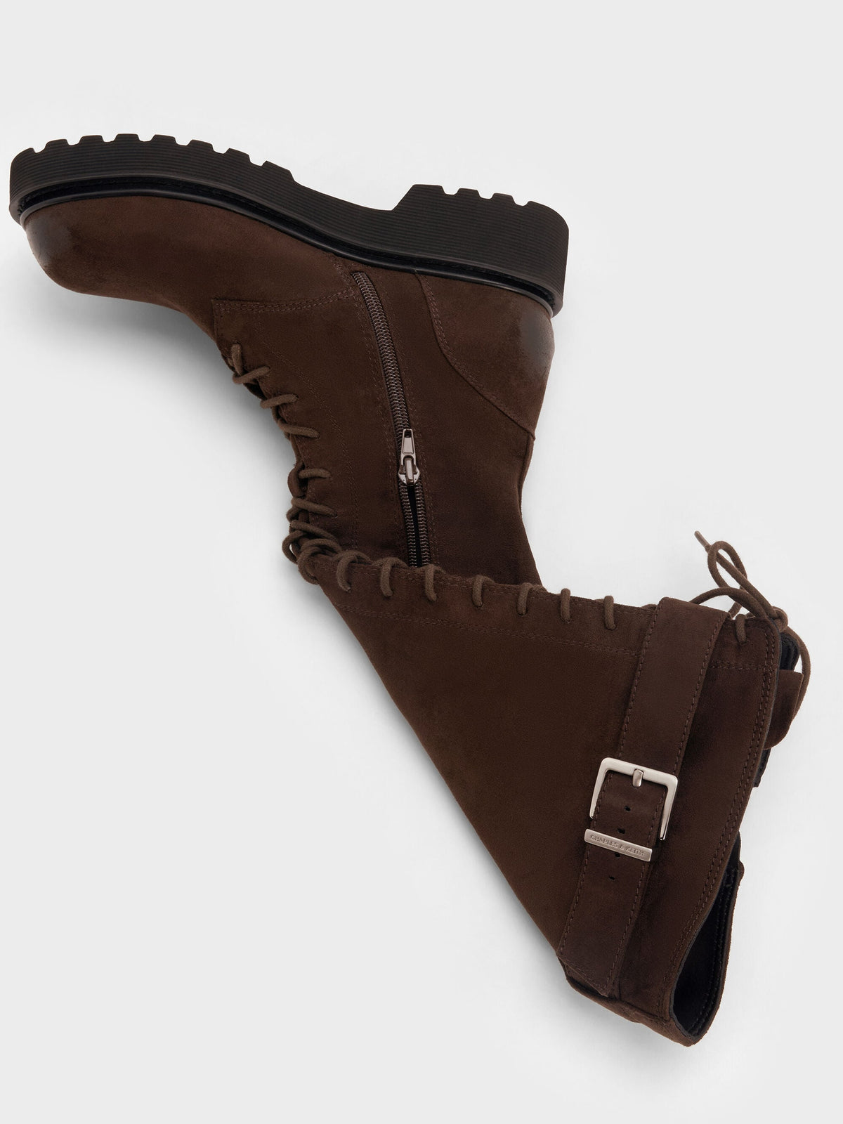 CHARLES & KEITH Best Seller | Darian Faux Suede Knee-High Boots - Dark Brown Textured