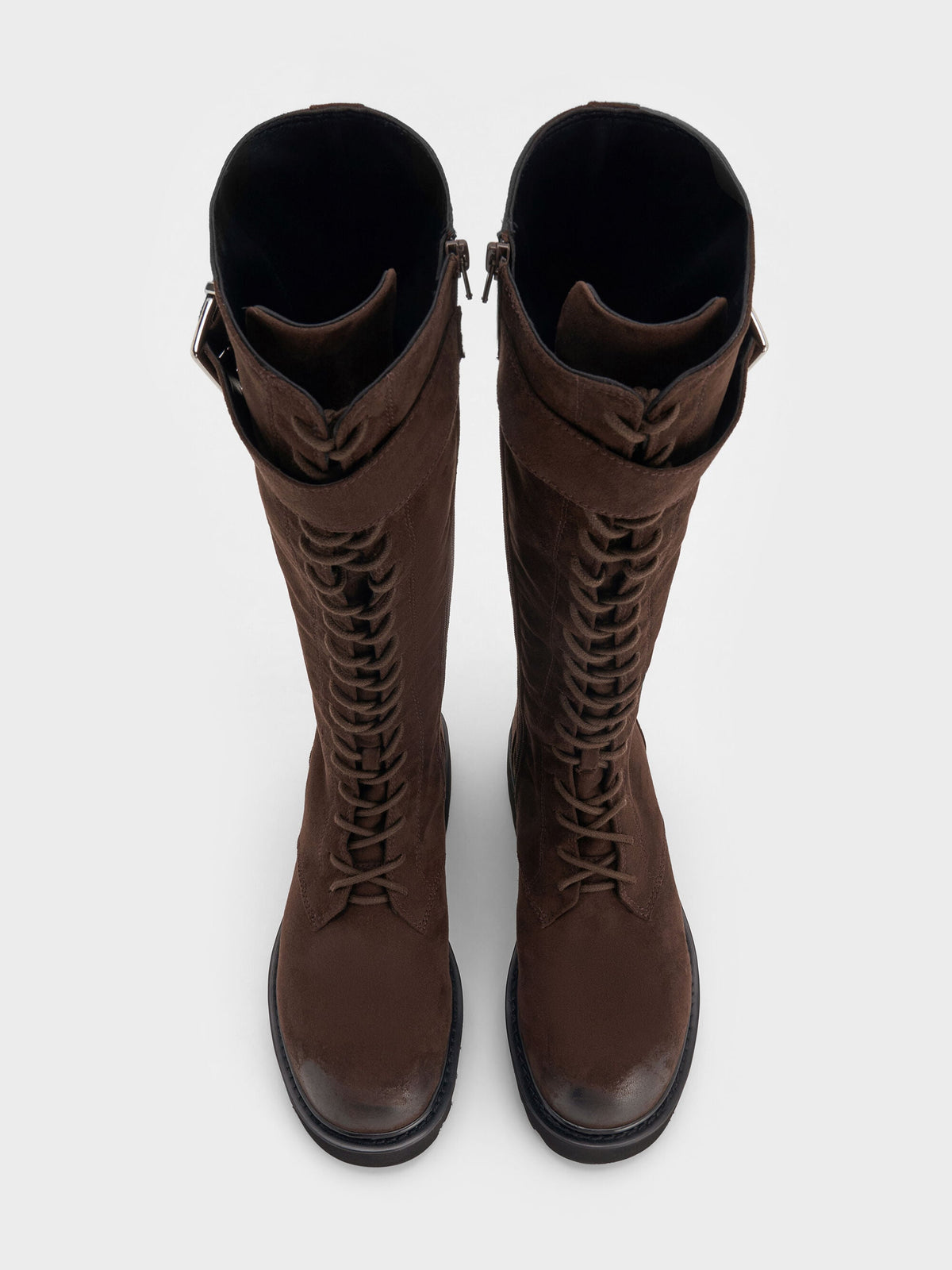 CHARLES & KEITH Best Seller | Darian Faux Suede Knee-High Boots - Dark Brown Textured