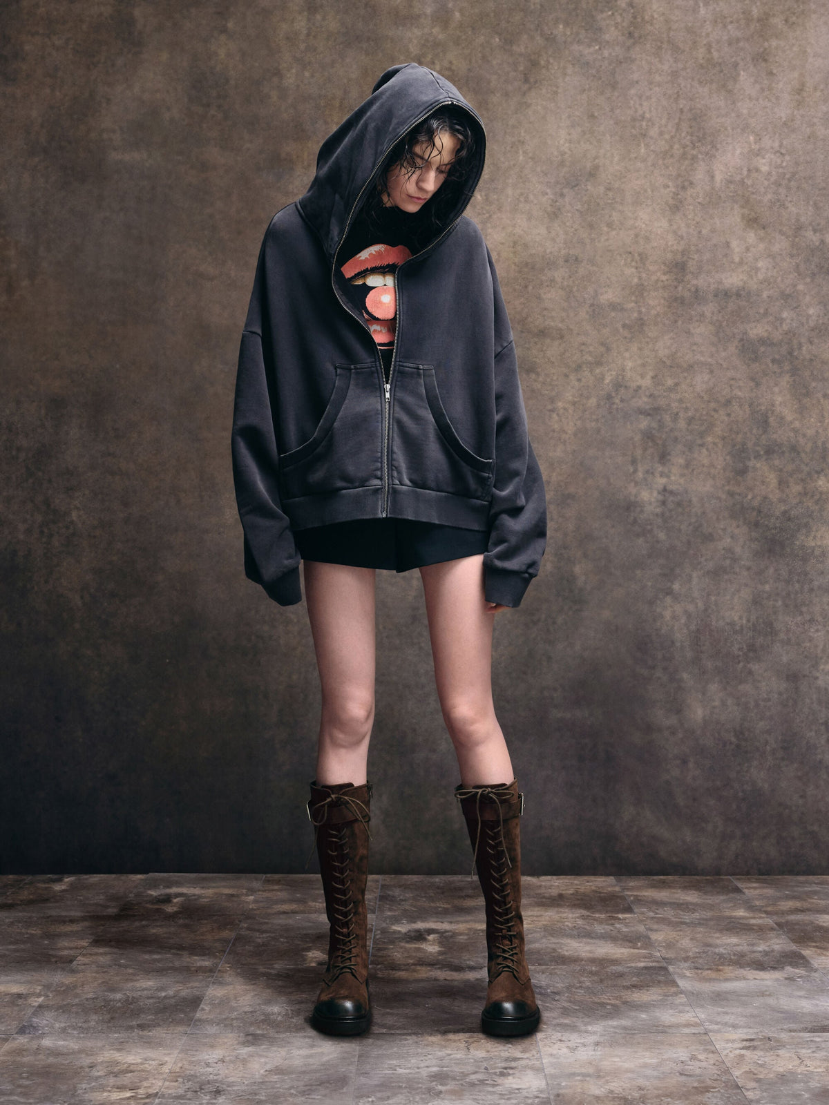 CHARLES & KEITH Best Seller | Darian Faux Suede Knee-High Boots - Dark Brown Textured