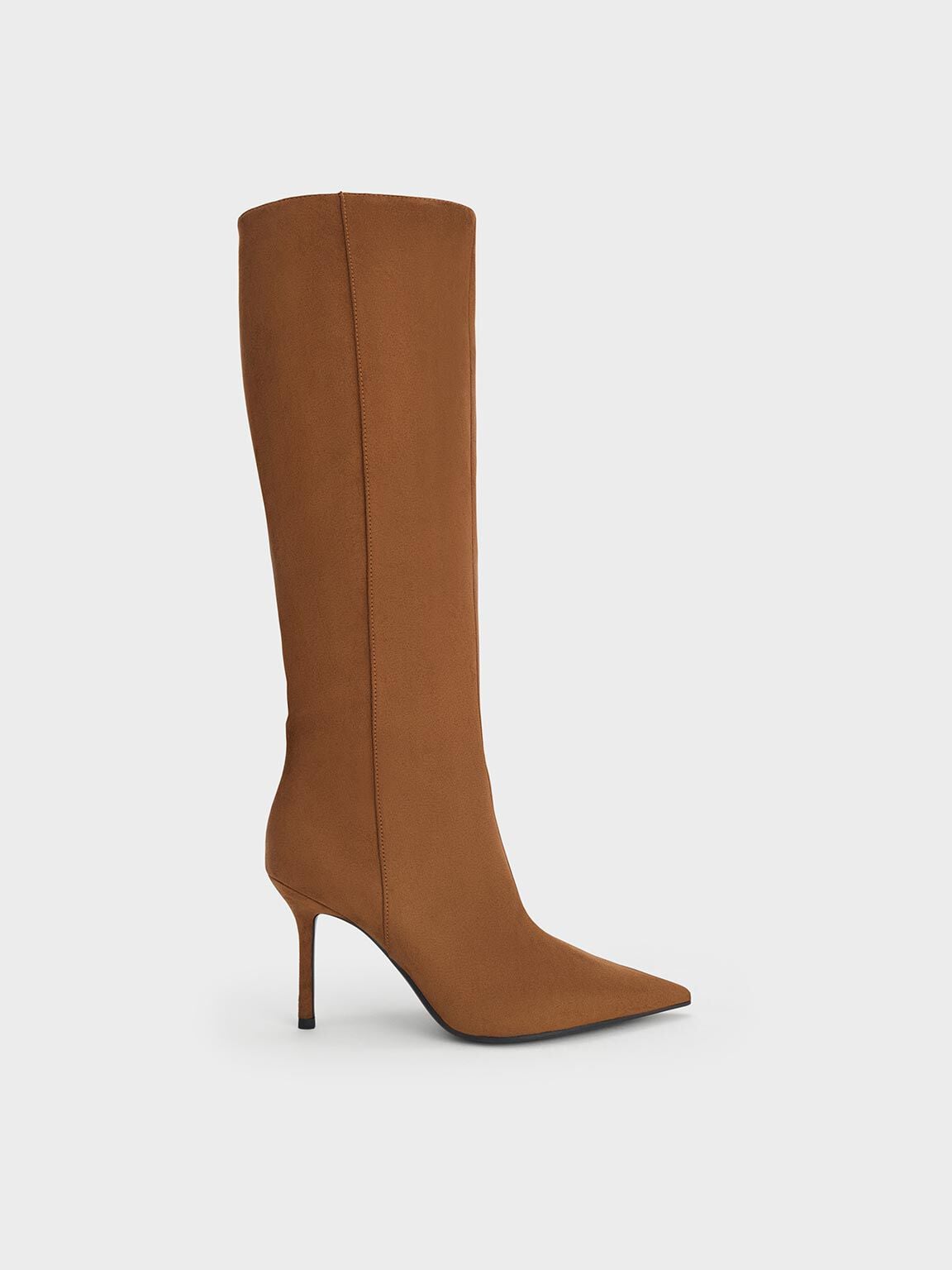 CHARLES & KEITH Sale | Faux Suede Pointed Stiletto Knee-High Boots - Cognac