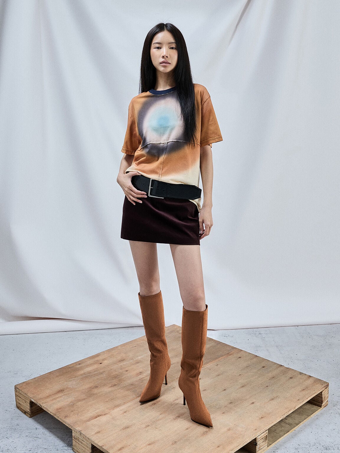CHARLES & KEITH Sale | Faux Suede Pointed Stiletto Knee-High Boots - Cognac