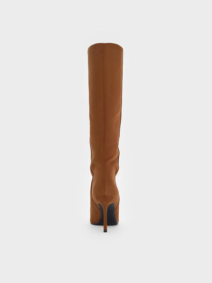 CHARLES & KEITH Sale | Faux Suede Pointed Stiletto Knee-High Boots - Cognac
