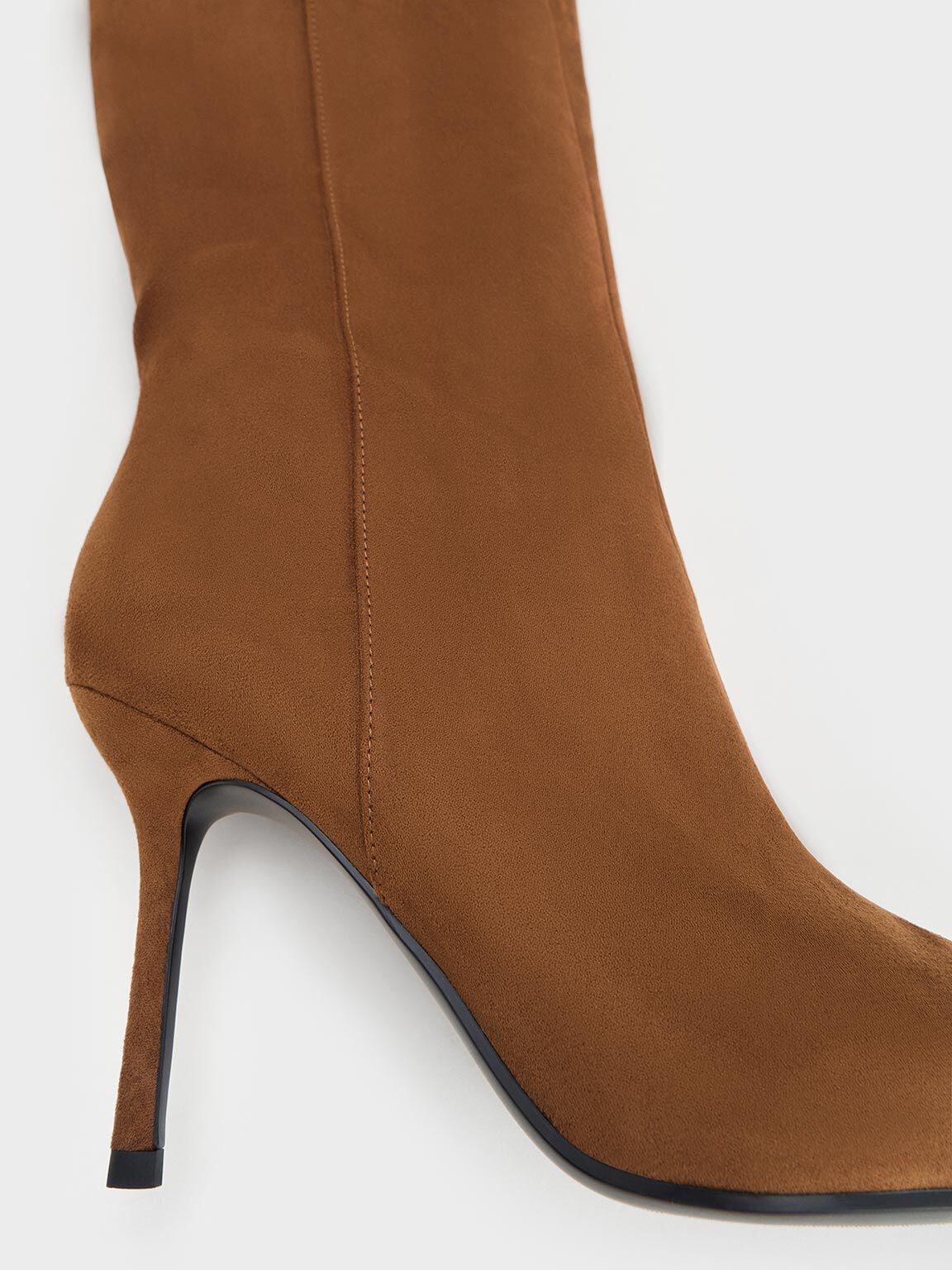 CHARLES & KEITH Sale | Faux Suede Pointed Stiletto Knee-High Boots - Cognac
