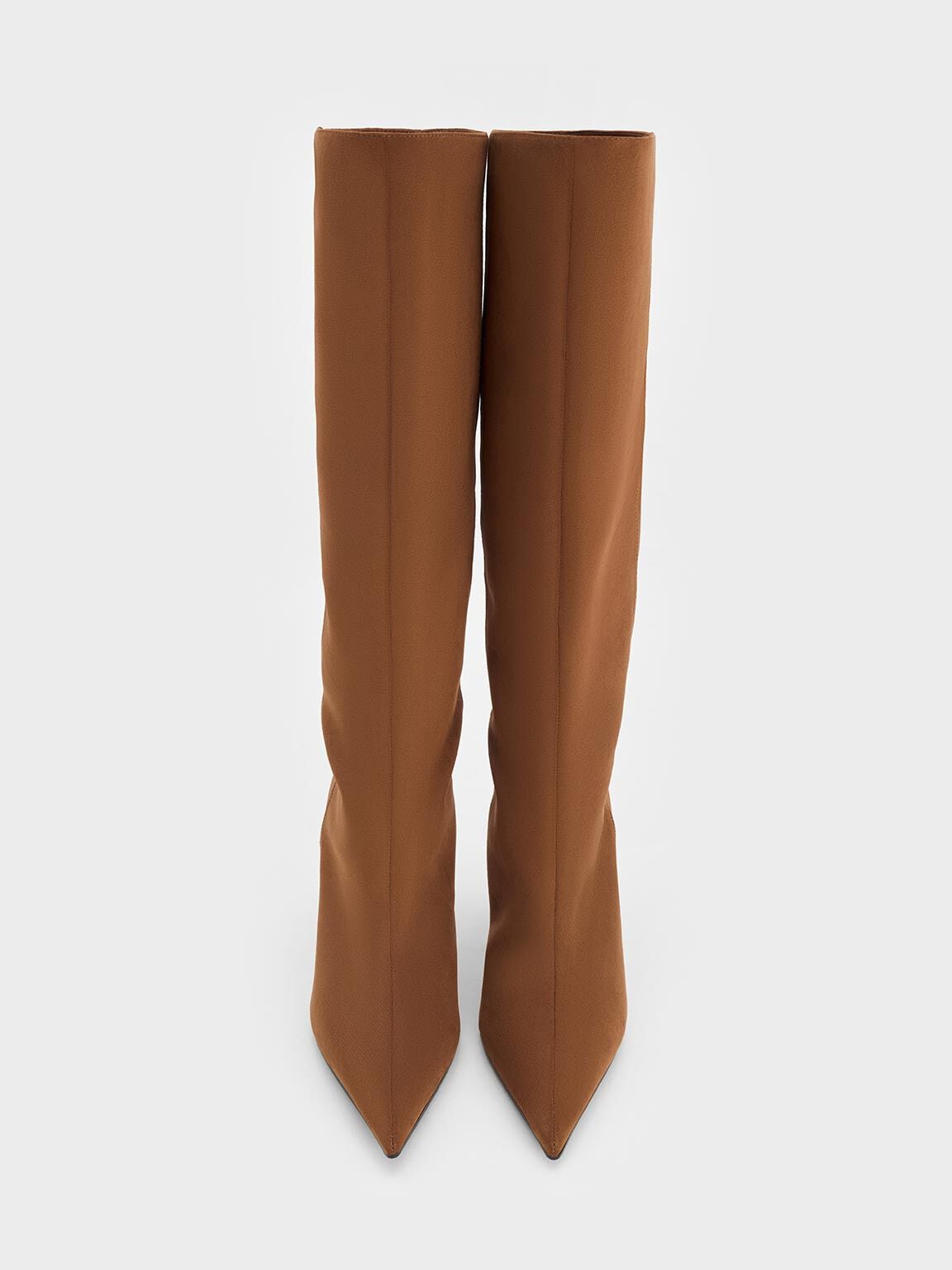 CHARLES & KEITH Sale | Faux Suede Pointed Stiletto Knee-High Boots - Cognac