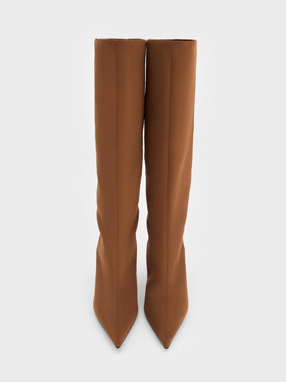 CHARLES & KEITH Sale | Faux Suede Pointed Stiletto Knee-High Boots - Cognac