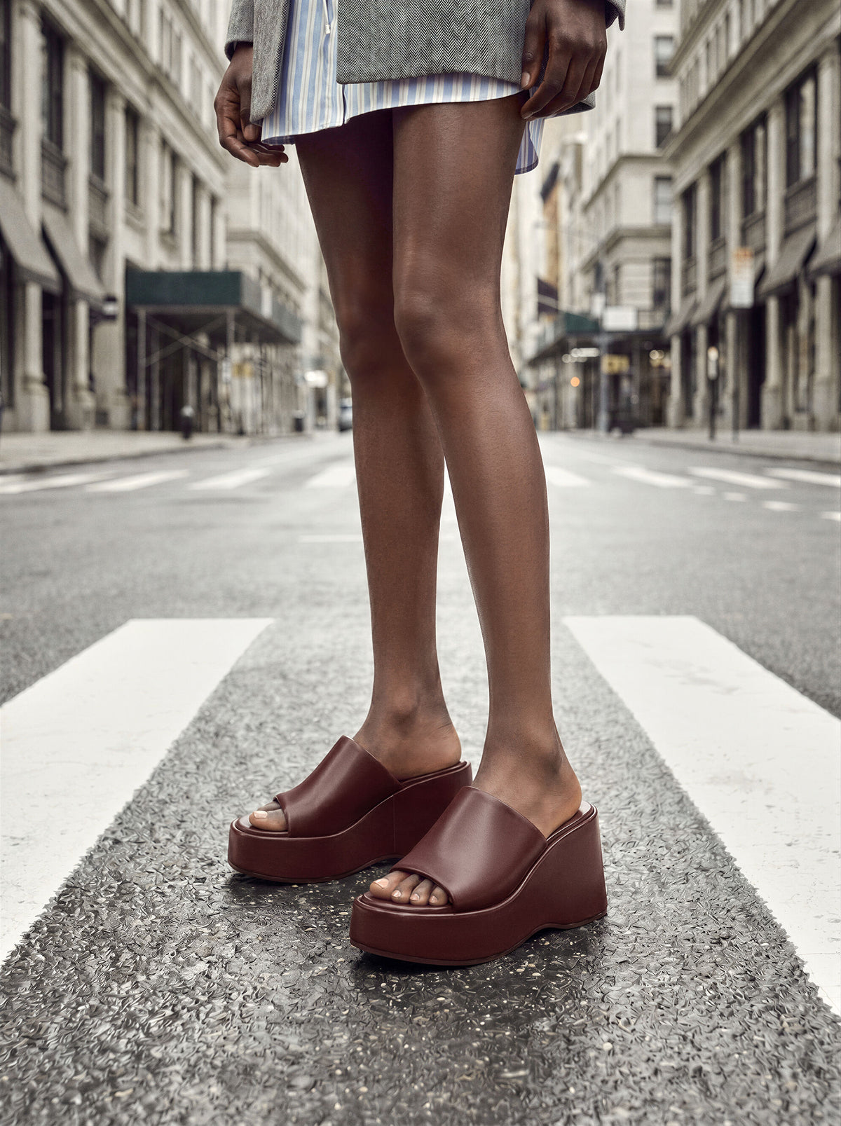 CHARLES & KEITH Latest | Wide-Strap Platform Wedges - Burgundy