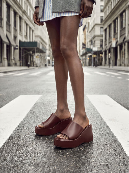CHARLES & KEITH Latest | Wide-Strap Platform Wedges - Burgundy