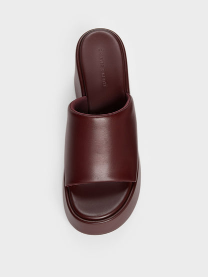 CHARLES & KEITH Latest | Wide-Strap Platform Wedges - Burgundy