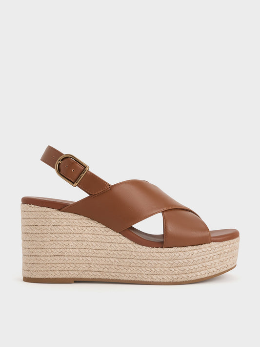 CHARLES & KEITH Classic | Crossover Espadrille Wedges - Brown