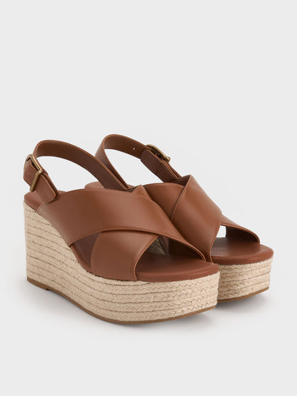 CHARLES & KEITH Classic | Crossover Espadrille Wedges - Brown