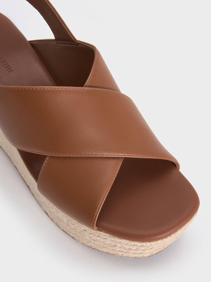 CHARLES & KEITH Classic | Crossover Espadrille Wedges - Brown