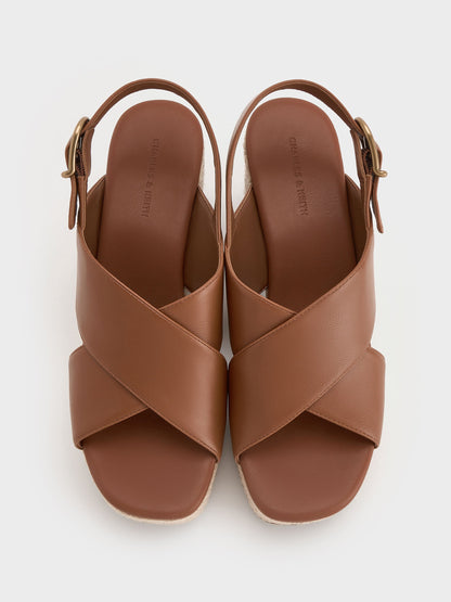 CHARLES & KEITH Classic | Crossover Espadrille Wedges - Brown