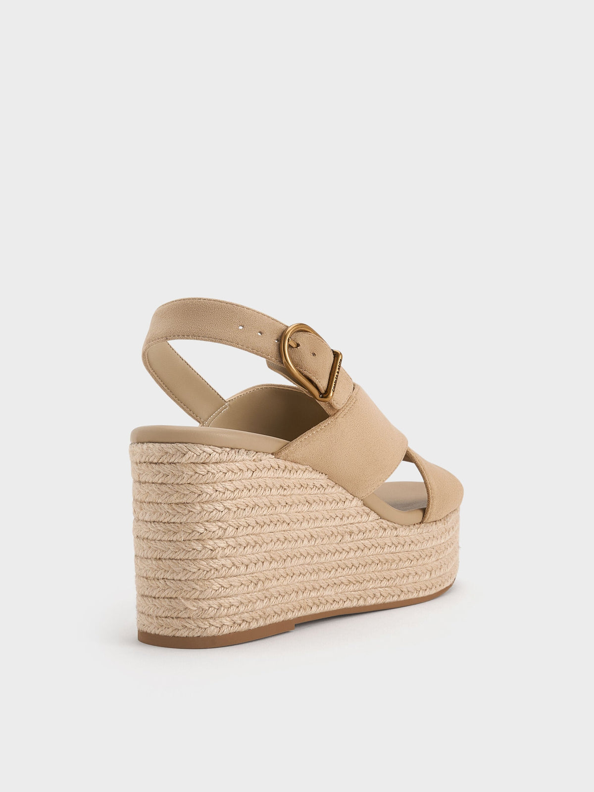 CHARLES & KEITH Great Value | Faux Suede Crossover Espadrille Wedges - Sand
