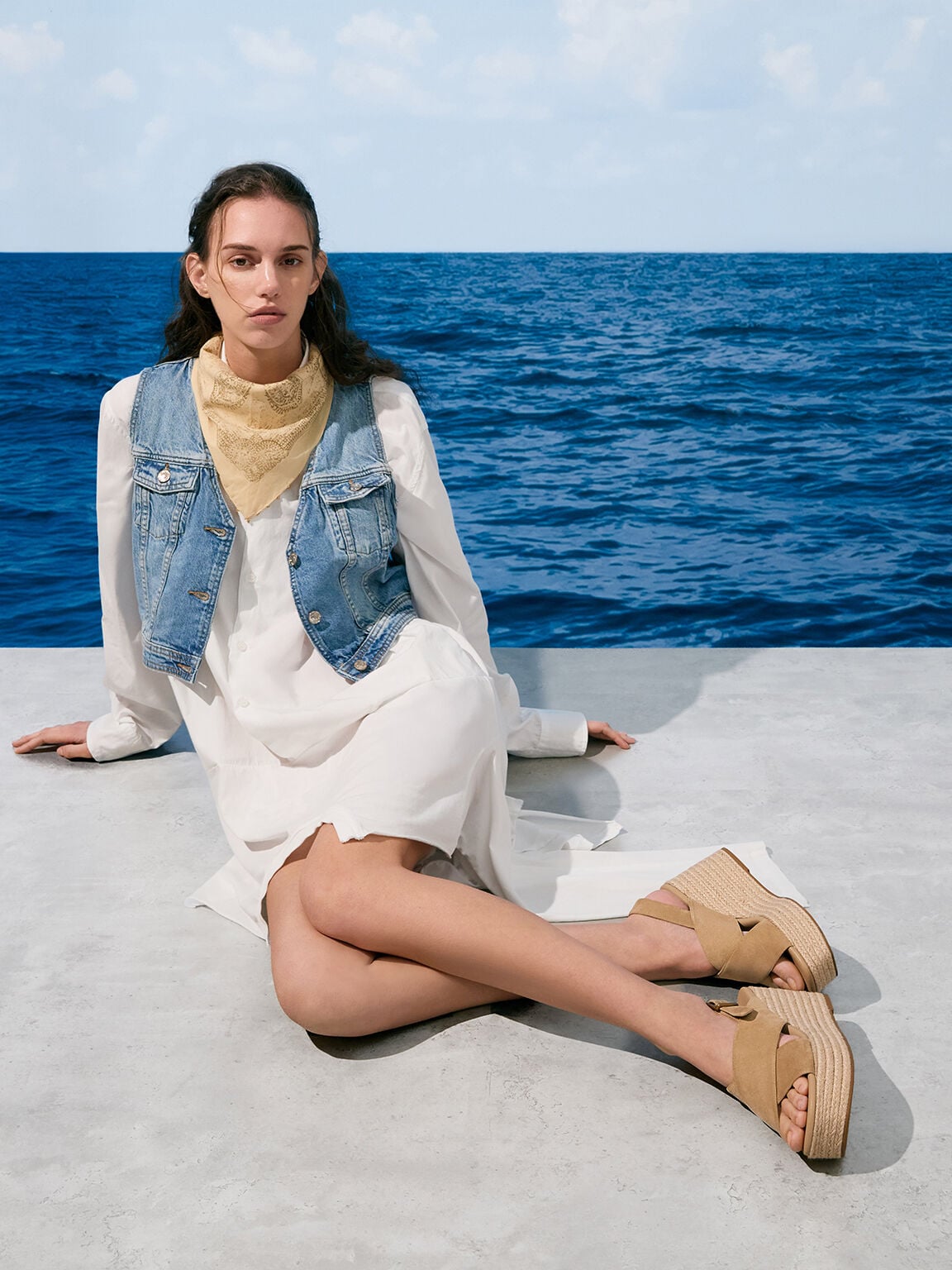 CHARLES & KEITH Great Value | Faux Suede Crossover Espadrille Wedges - Sand