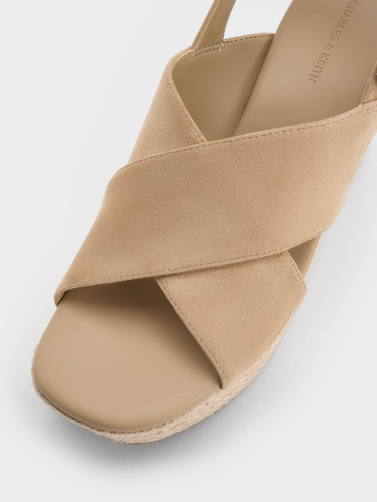 CHARLES & KEITH Great Value | Faux Suede Crossover Espadrille Wedges - Sand
