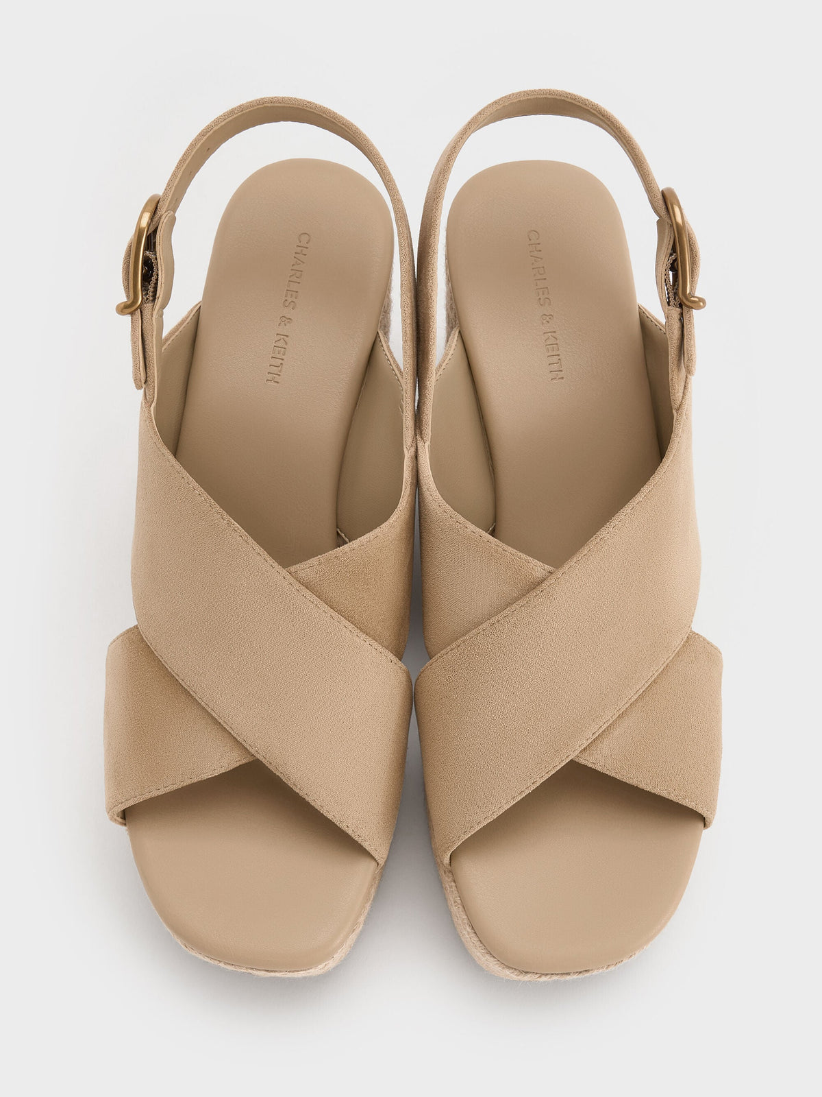 CHARLES & KEITH Great Value | Faux Suede Crossover Espadrille Wedges - Sand