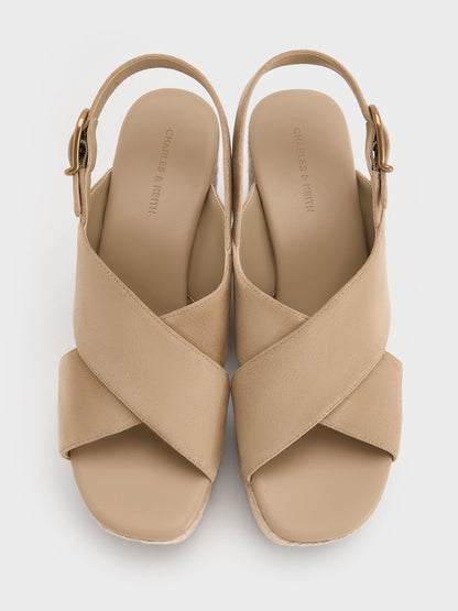 CHARLES & KEITH Great Value | Faux Suede Crossover Espadrille Wedges - Sand