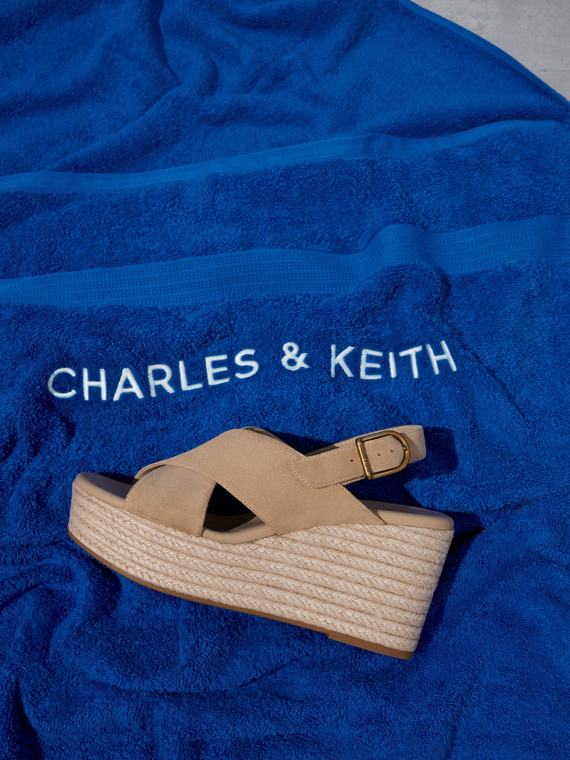 CHARLES & KEITH Great Value | Faux Suede Crossover Espadrille Wedges - Sand