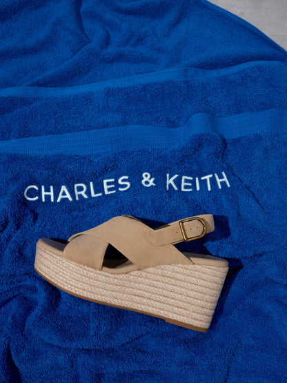 CHARLES & KEITH Great Value | Faux Suede Crossover Espadrille Wedges - Sand