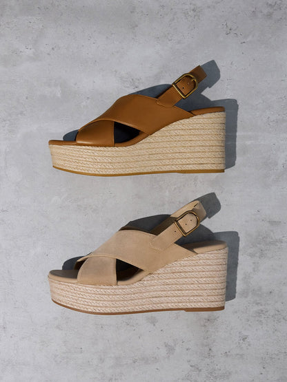 CHARLES & KEITH Great Value | Faux Suede Crossover Espadrille Wedges - Sand