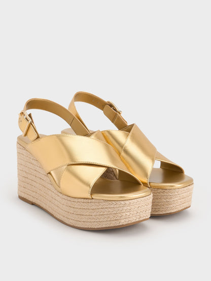 CHARLES & KEITH Featured | Metallic Crossover Espadrille Wedges - Gold