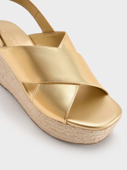 CHARLES & KEITH Featured | Metallic Crossover Espadrille Wedges - Gold