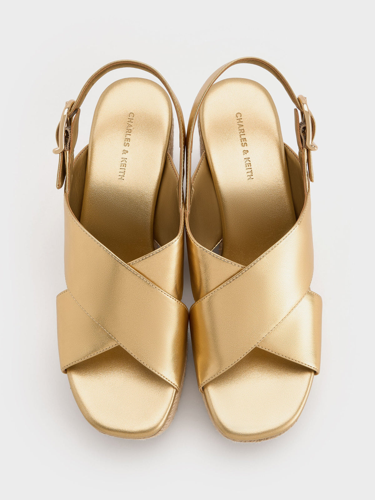 CHARLES & KEITH Featured | Metallic Crossover Espadrille Wedges - Gold