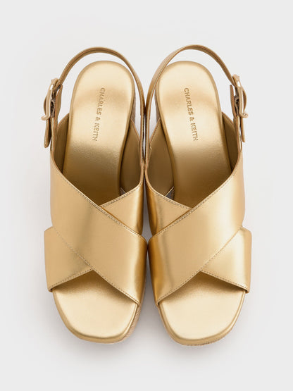 CHARLES & KEITH Featured | Metallic Crossover Espadrille Wedges - Gold