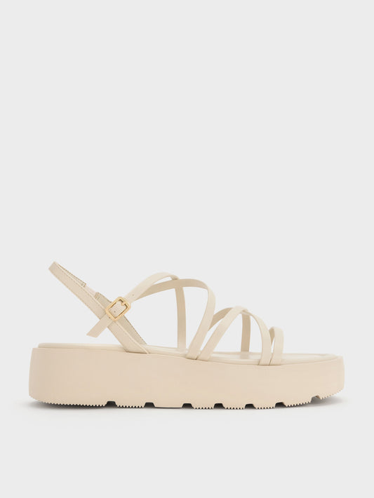 CHARLES & KEITH Signature | Strappy Ridged-Sole Flatform Sandals - Chalk