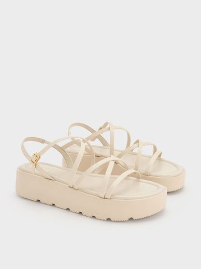 CHARLES & KEITH Signature | Strappy Ridged-Sole Flatform Sandals - Chalk