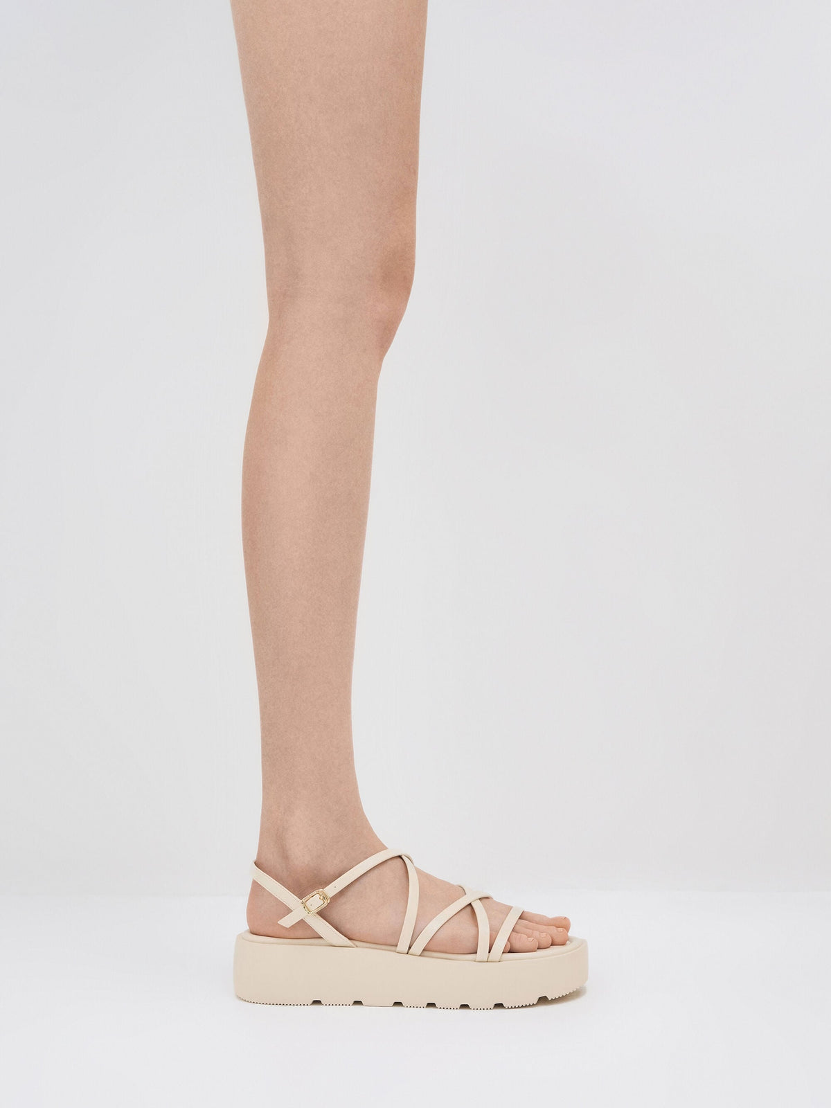 CHARLES & KEITH Signature | Strappy Ridged-Sole Flatform Sandals - Chalk