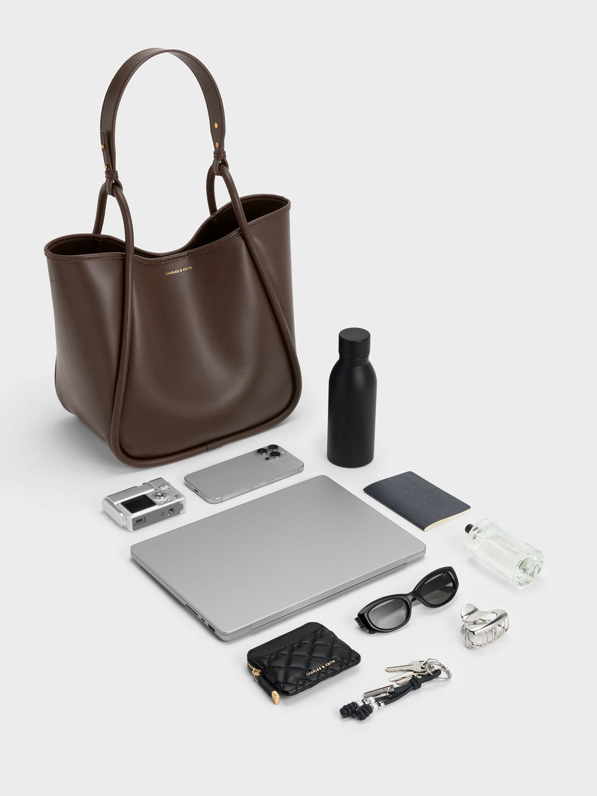 CHARLES & KEITH Featured | Lyla Tubular Slouchy Tote Bag - Espresso Brown