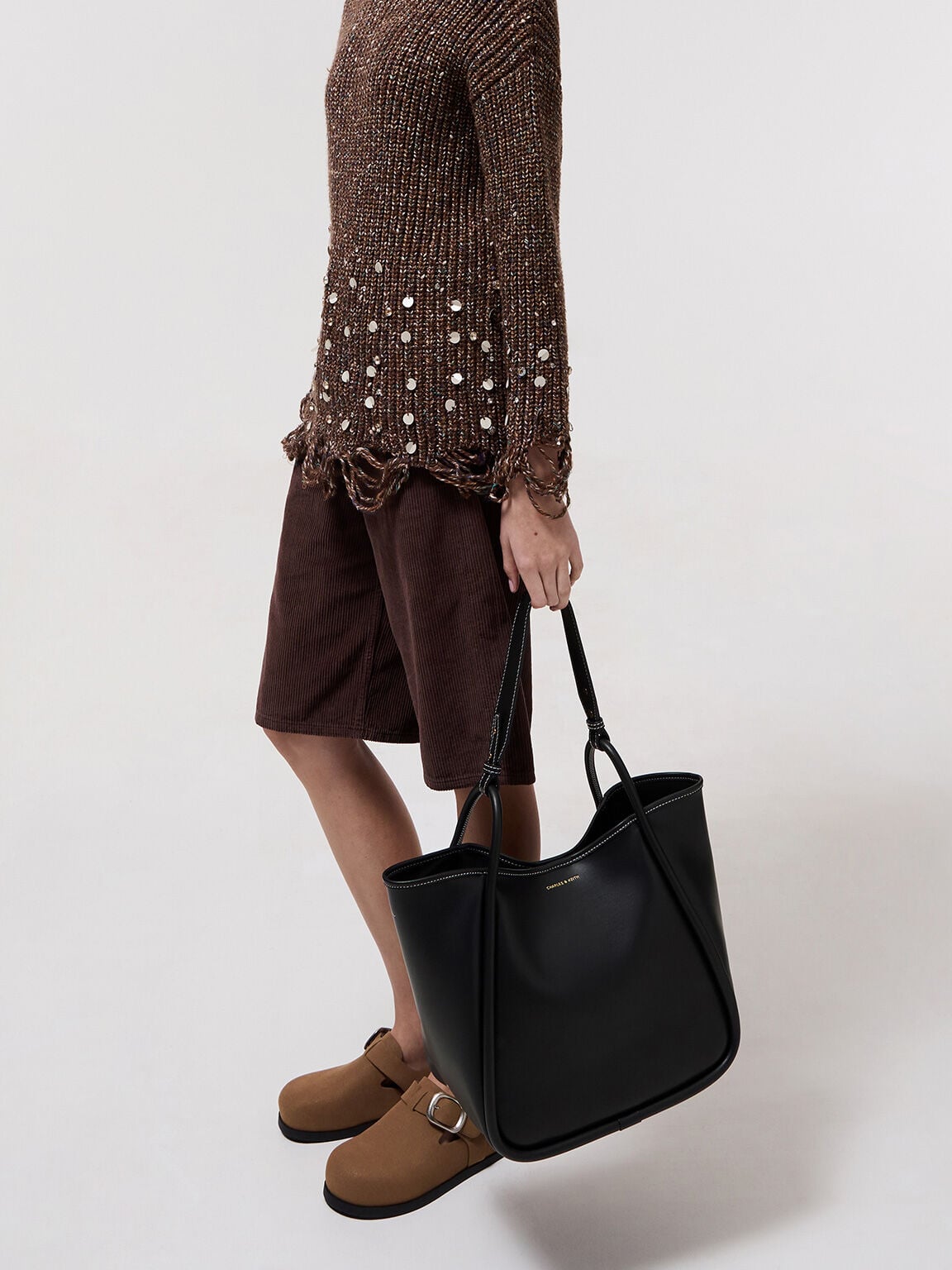 CHARLES & KEITH Quality | Lyla Tubular Slouchy Tote Bag - Black
