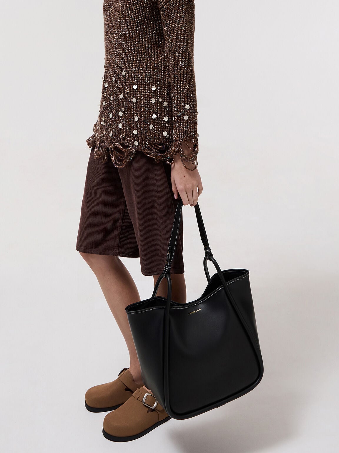 CHARLES & KEITH Quality | Lyla Tubular Slouchy Tote Bag - Black