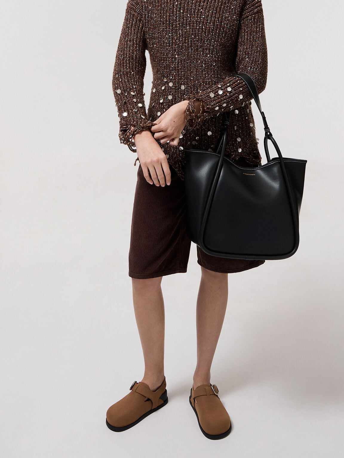 CHARLES & KEITH Quality | Lyla Tubular Slouchy Tote Bag - Black