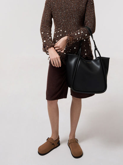 CHARLES & KEITH Quality | Lyla Tubular Slouchy Tote Bag - Black