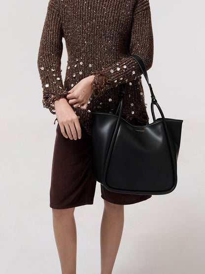 CHARLES & KEITH Quality | Lyla Tubular Slouchy Tote Bag - Black