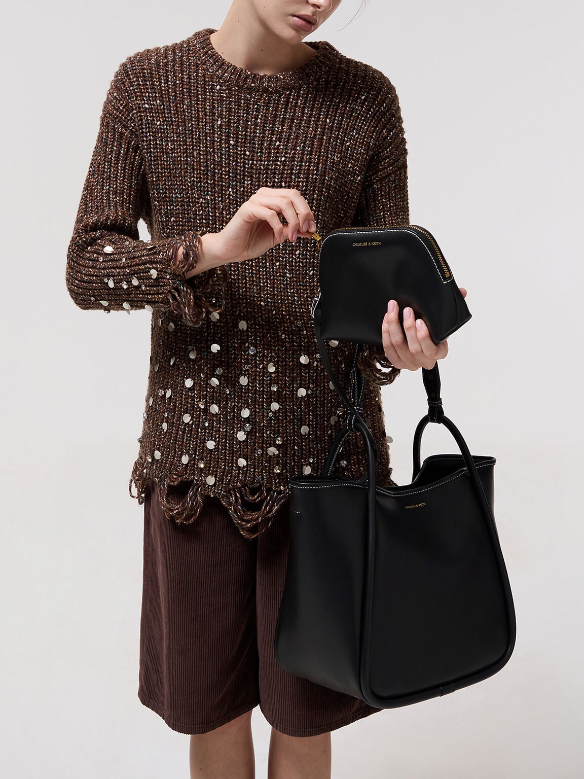 CHARLES & KEITH Quality | Lyla Tubular Slouchy Tote Bag - Black
