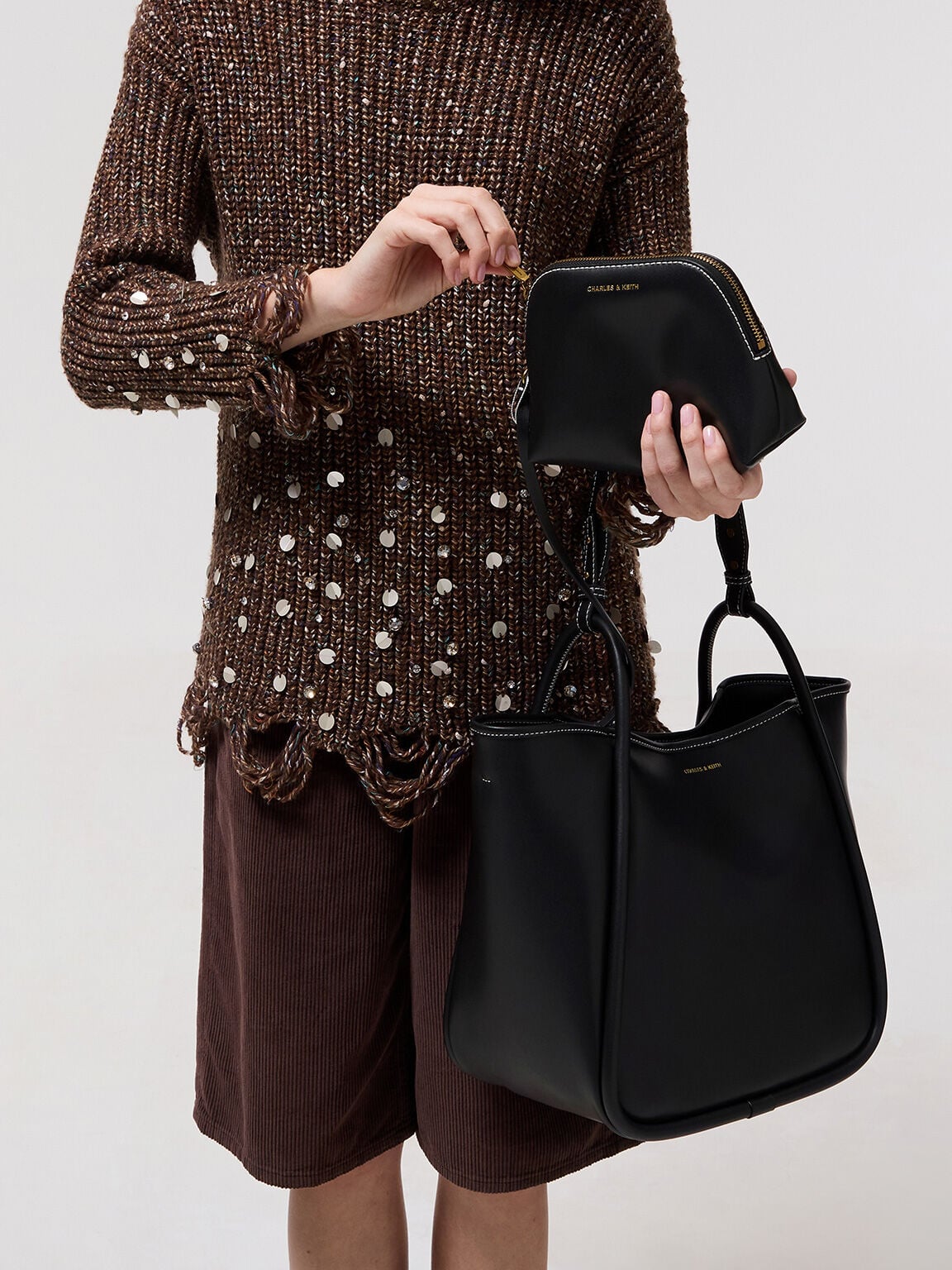 CHARLES & KEITH Quality | Lyla Tubular Slouchy Tote Bag - Black