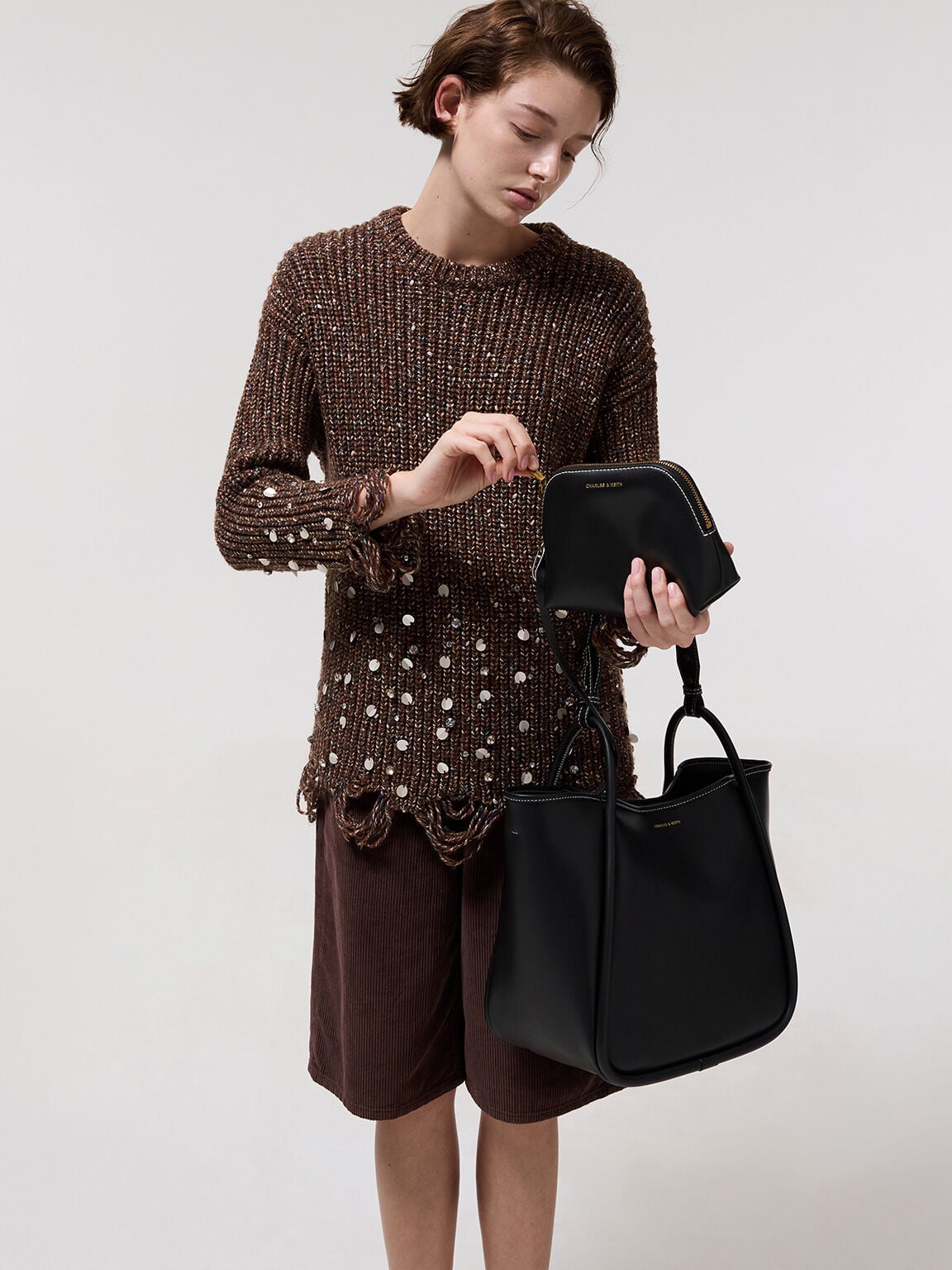 CHARLES & KEITH Quality | Lyla Tubular Slouchy Tote Bag - Black