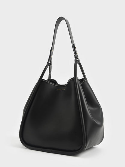 CHARLES & KEITH Quality | Lyla Tubular Slouchy Tote Bag - Black