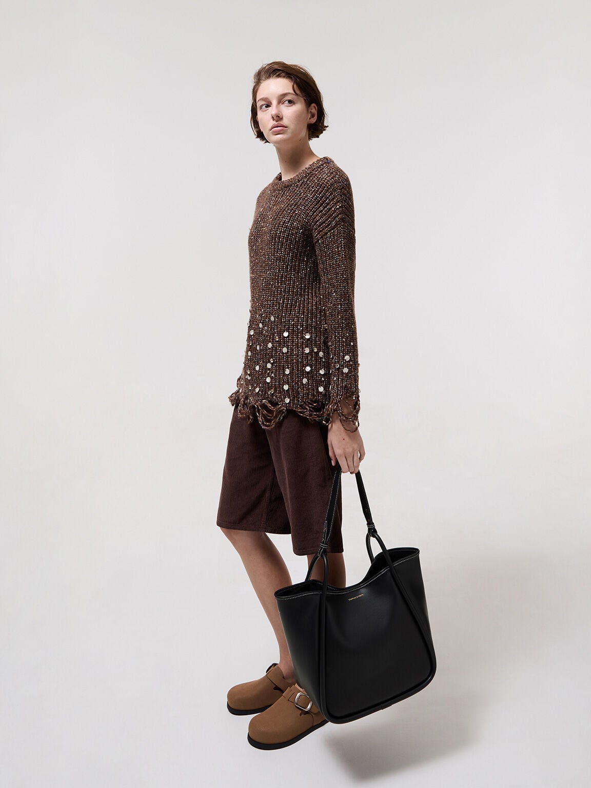 CHARLES & KEITH Quality | Lyla Tubular Slouchy Tote Bag - Black