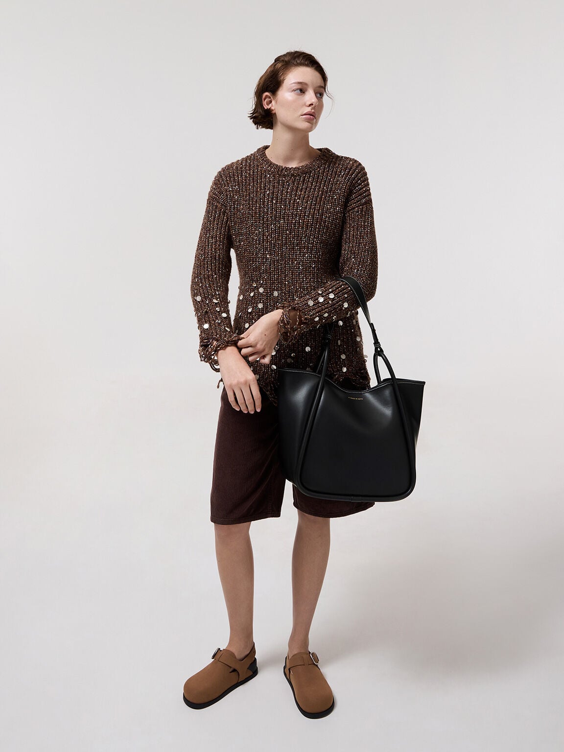 CHARLES & KEITH Quality | Lyla Tubular Slouchy Tote Bag - Black