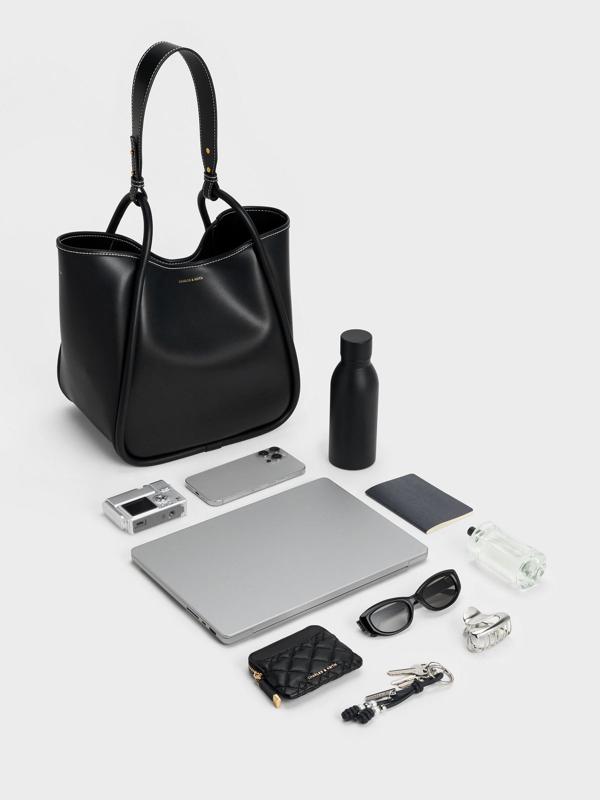 CHARLES & KEITH Quality | Lyla Tubular Slouchy Tote Bag - Black