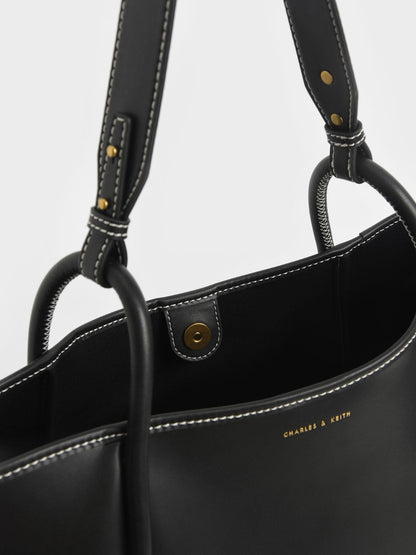 CHARLES & KEITH Quality | Lyla Tubular Slouchy Tote Bag - Black