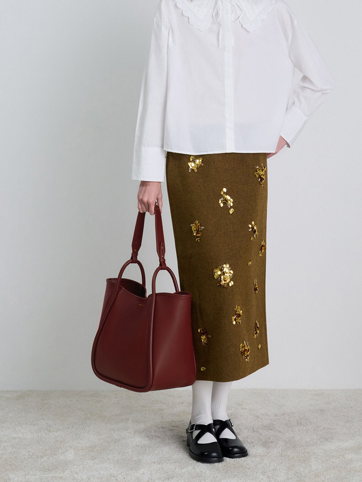 CHARLES & KEITH Essential | Lyla Tubular Slouchy Tote Bag - Mulberry Plum