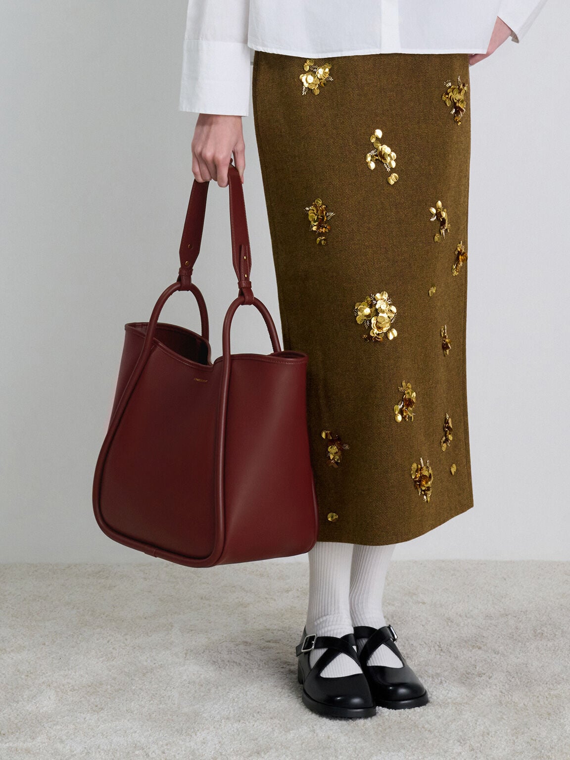 CHARLES & KEITH Essential | Lyla Tubular Slouchy Tote Bag - Mulberry Plum