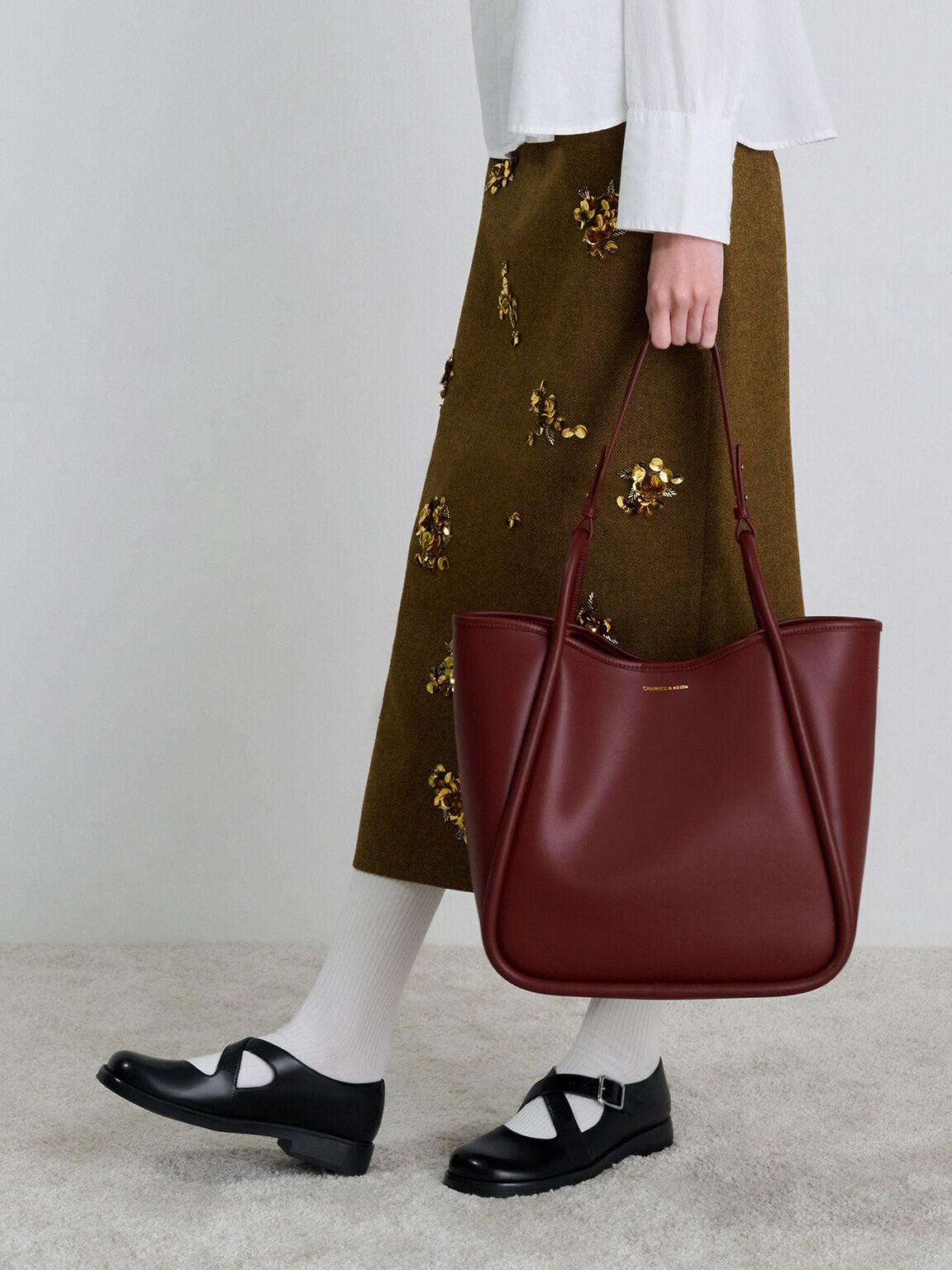 CHARLES & KEITH Essential | Lyla Tubular Slouchy Tote Bag - Mulberry Plum