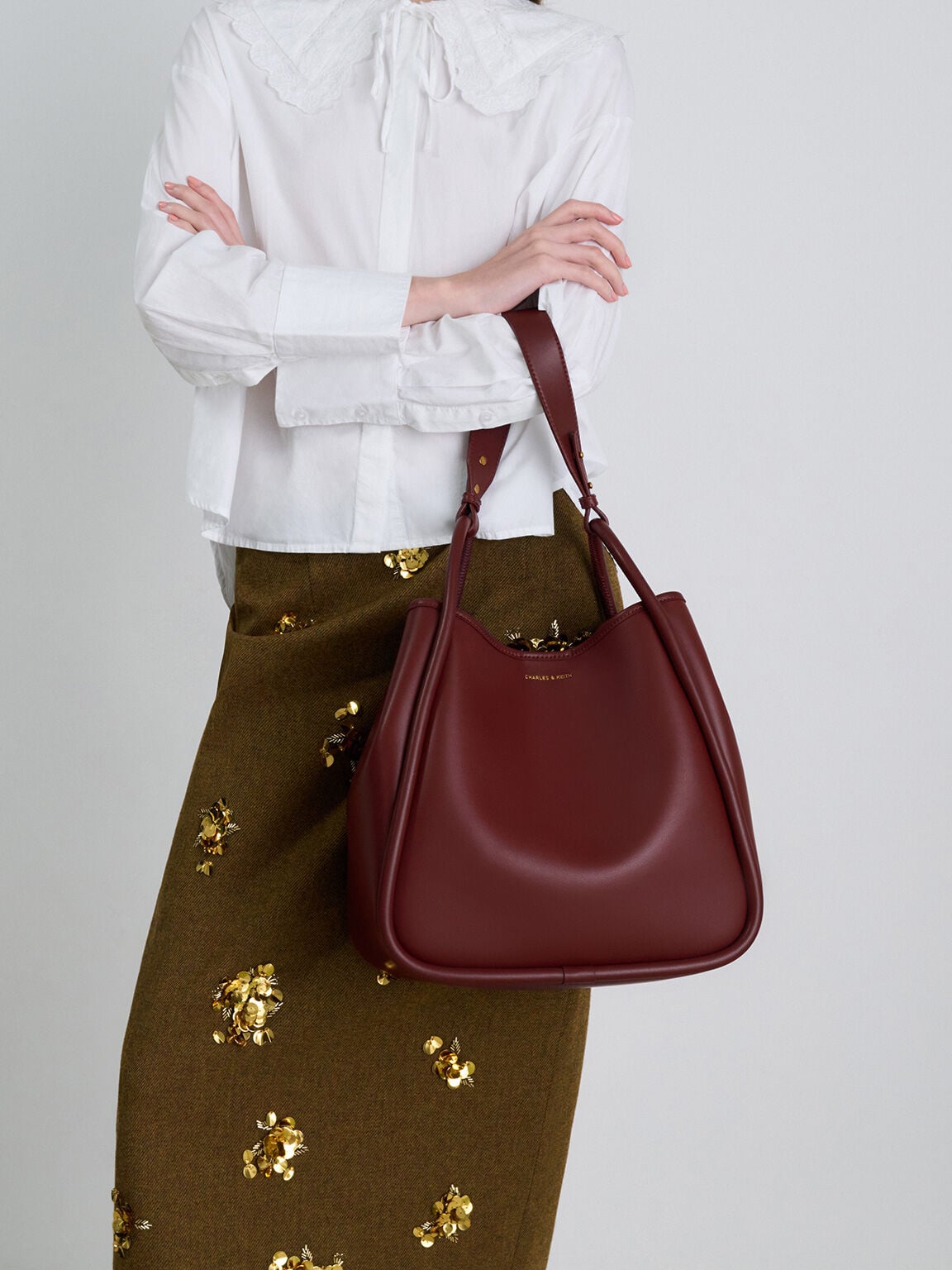 CHARLES & KEITH Essential | Lyla Tubular Slouchy Tote Bag - Mulberry Plum