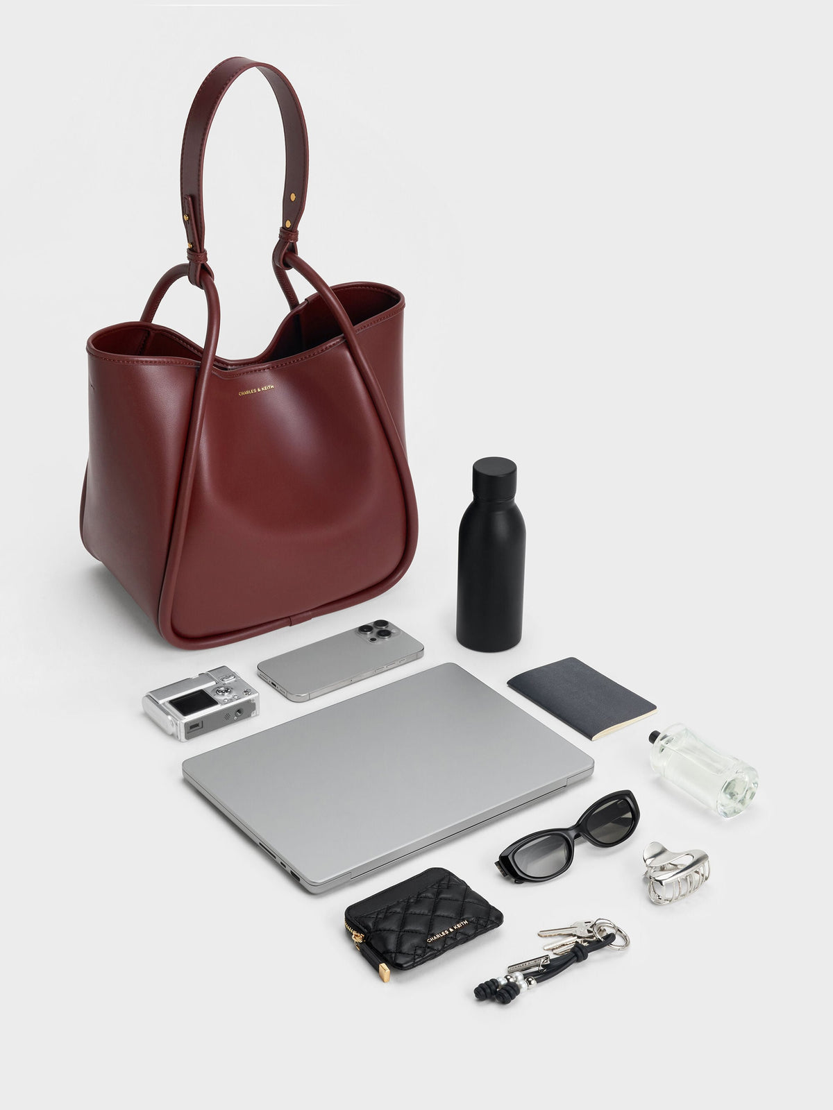 CHARLES & KEITH Essential | Lyla Tubular Slouchy Tote Bag - Mulberry Plum